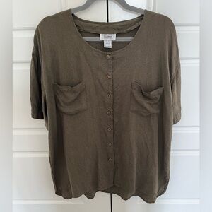Raw silk button down top